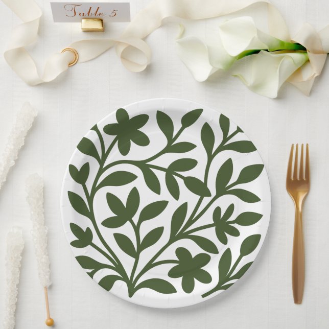 Plato De Papel Tendril Garden Green Vine Floral Leyes (Boda)