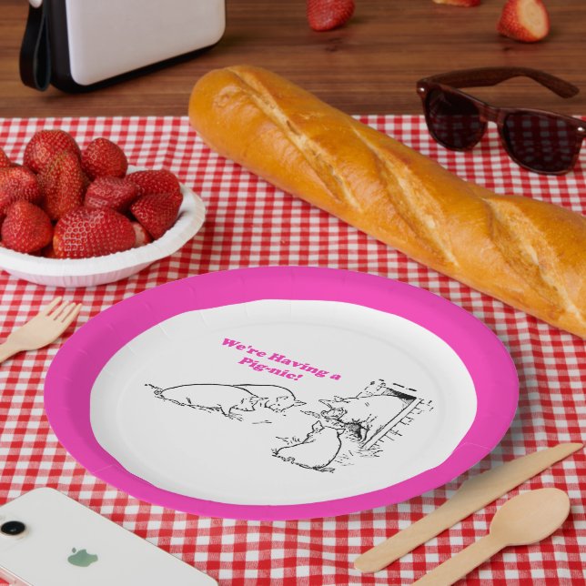 Plato De Papel Tener un picnic divertido Personalizado de cerdo (Picnic)