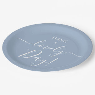 Plato De Papel Tenga un lindo día Pizarra Azul Color Sólido