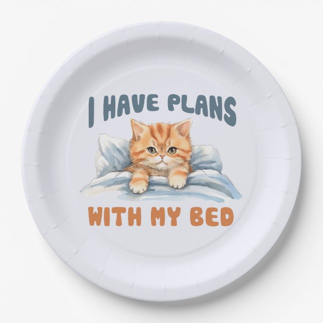 Plato De Papel Tengo planes con mi cama - un Naranja acogedor (Anverso)
