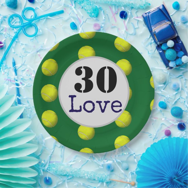 Plato De Papel Tenis 30.ª pelota de tenis y número amor (Fiesta)