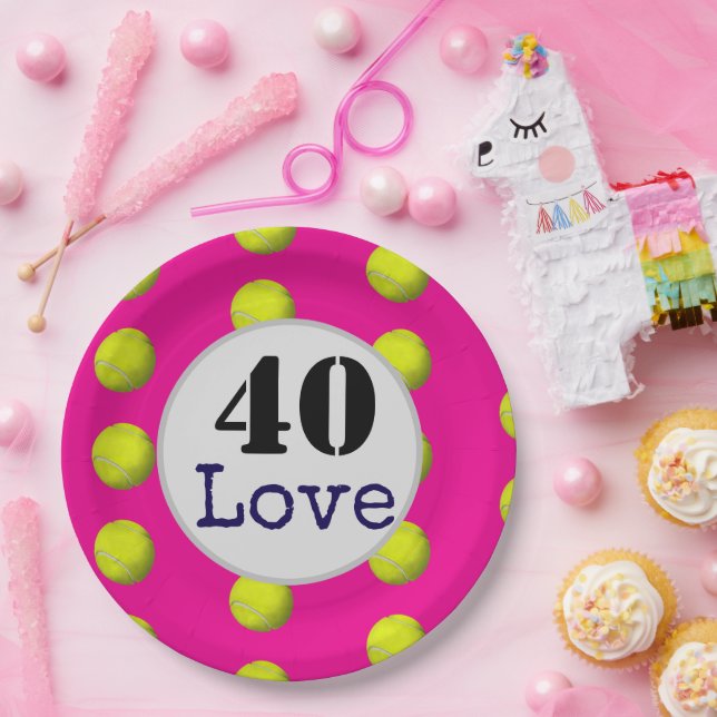 Plato De Papel Tenis 40.ª pelota de tenis y número amor (Fiesta)