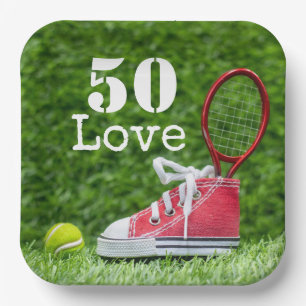 Plato De Papel Tenis 50.ª pelota de tenis de cumpleaños y amor po