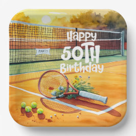 Plato De Papel Tenis 50.ª pelota de tenis de cumpleaños y amor po