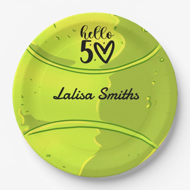 Plato De Papel Tenis 50.ª placa de papel de cumpleaños para fiest (Anverso)