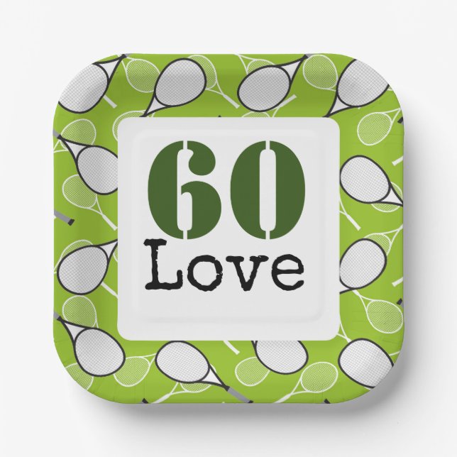 Plato De Papel Tenis 60.º Nacimiento número de baloncesto amor (Anverso)