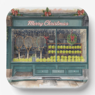 Plato De Papel Tenis con tema de Navidad con tienda de tenis