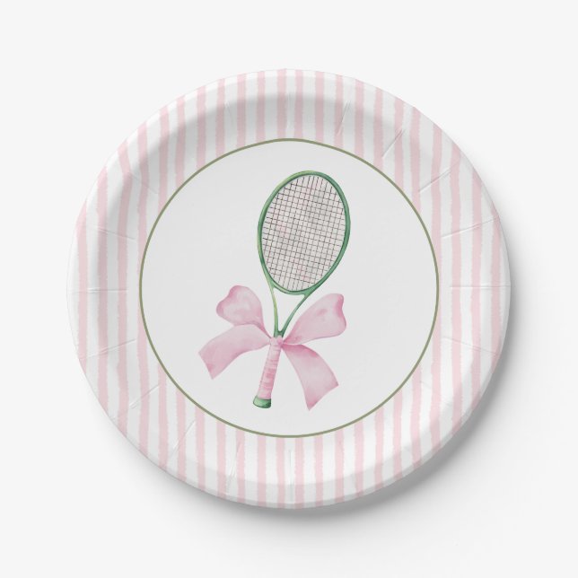 Plato De Papel Tenis de franja rosa (Anverso)