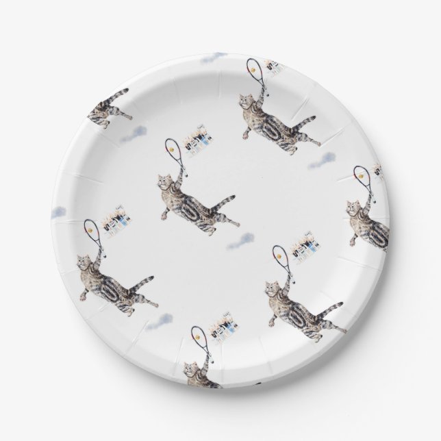 Plato De Papel Tenis de juego de gatos (Anverso)