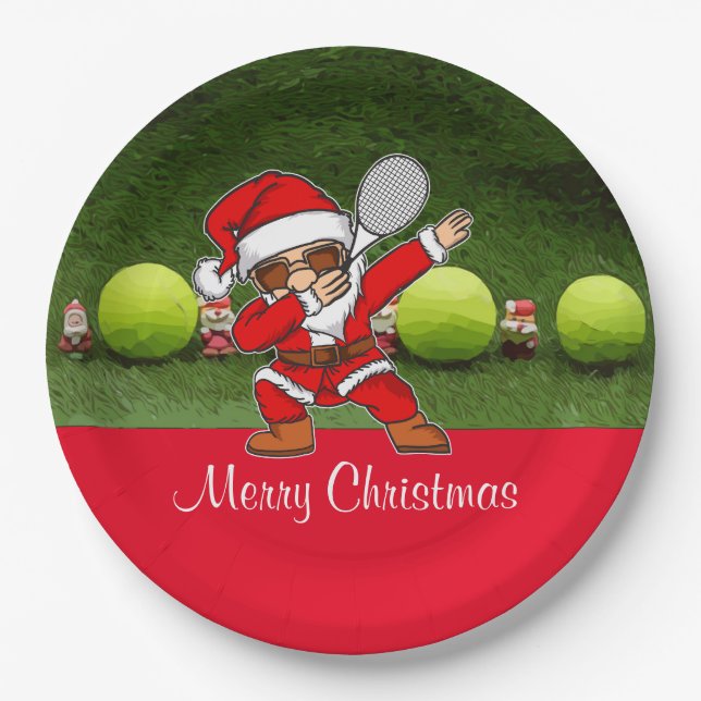 Plato De Papel Tenis Feliz Navidad con baile y Santa Claus (Anverso)