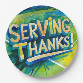 Plato De Papel Tenis Gracias fiesta con raqueta y pelota