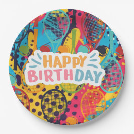 Plato De Papel Tenis Jugador de tenis de cumpleaños con raqueta