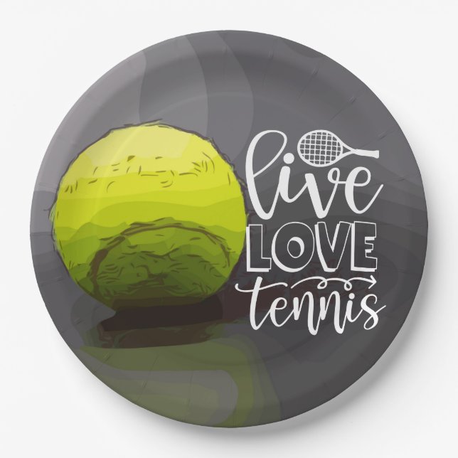 Plato De Papel Tenis Live Love Tennis con pelota negra (Anverso)