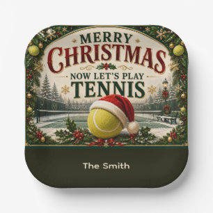 Plato De Papel Tenis Navidad con pelota sombrero de Santa