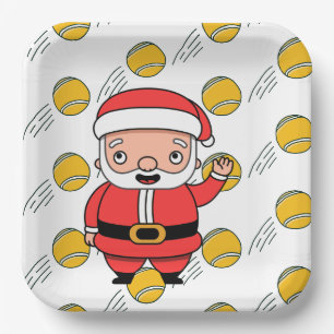 Plato De Papel Tenis Navidad con Santa Claus en la fiesta de bola