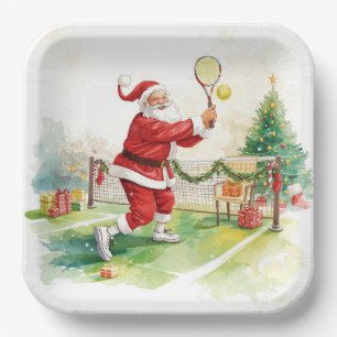 Plato De Papel Tenis Navidad con Santa Claus en la fiesta de bola