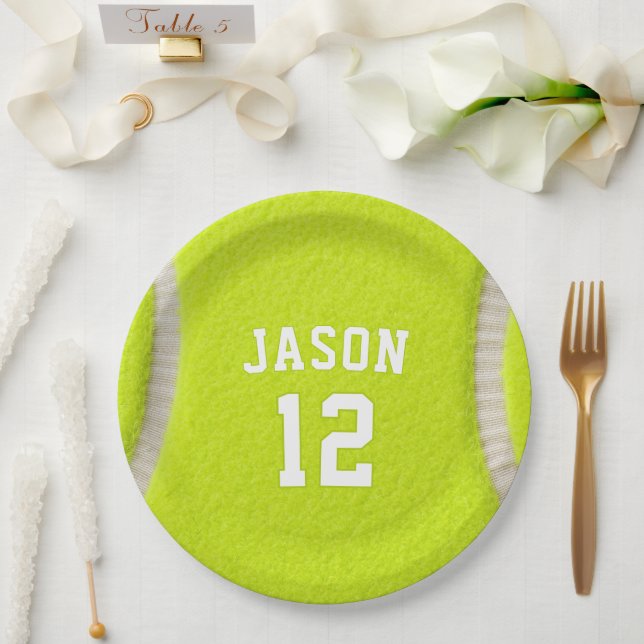 Plato De Papel Tenis Personalizado con Nombre y Edad (Boda)