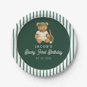 Plato De Papel Tenis Preppy Bear primer cumpleaños