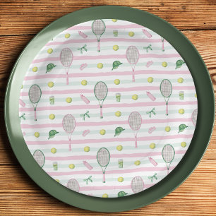 Plato De Papel Tenis Preppy Verde Rosa Despedida de Soltera