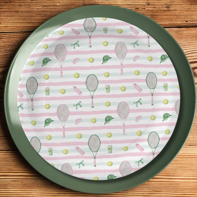 Plato De Papel Tenis Preppy Verde Rosa Despedida de Soltera (Subido por el creador)