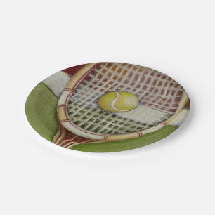 Plato De Papel Tenis Racket con bolas en pista