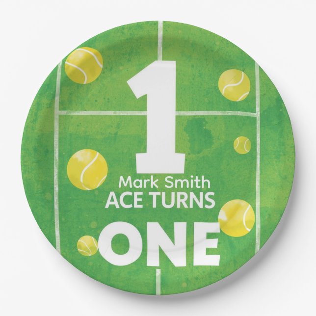 Plato De Papel Tennis 1st Birthday on court (Anverso)