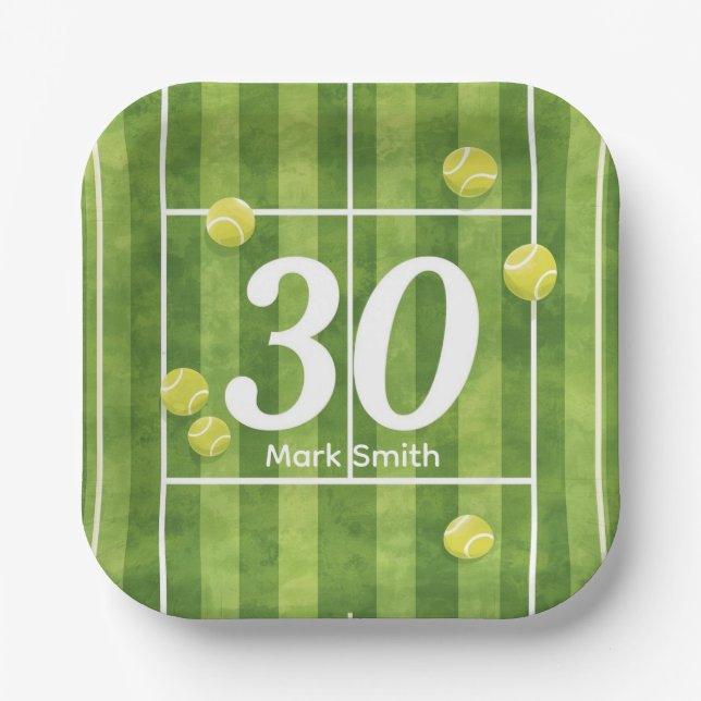 Plato De Papel Tennis 30th Birthday Balls on the court  (Anverso)