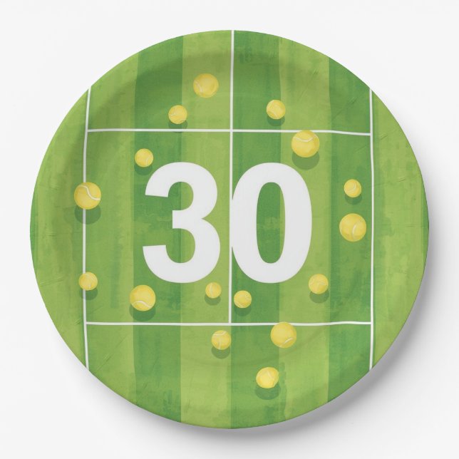 Plato De Papel Tennis 30th Birthday Balls on the court  (Anverso)