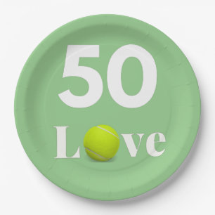 Plato De Papel Tennis 50th Birthday Aniversario con texto LOVE