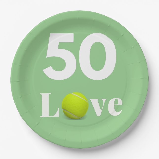 Plato De Papel Tennis 50th Birthday Aniversario con texto LOVE (Anverso)