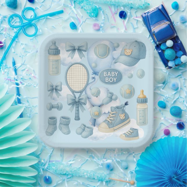 Plato De Papel Tennis Baby Shower for Baby Boy Blue themed (Fiesta)