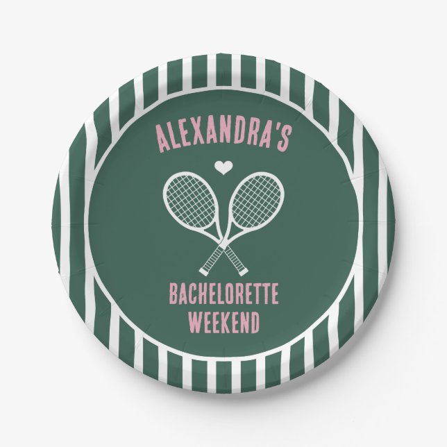 Plato De Papel Tennis Bachelorette party preppy green (Anverso)