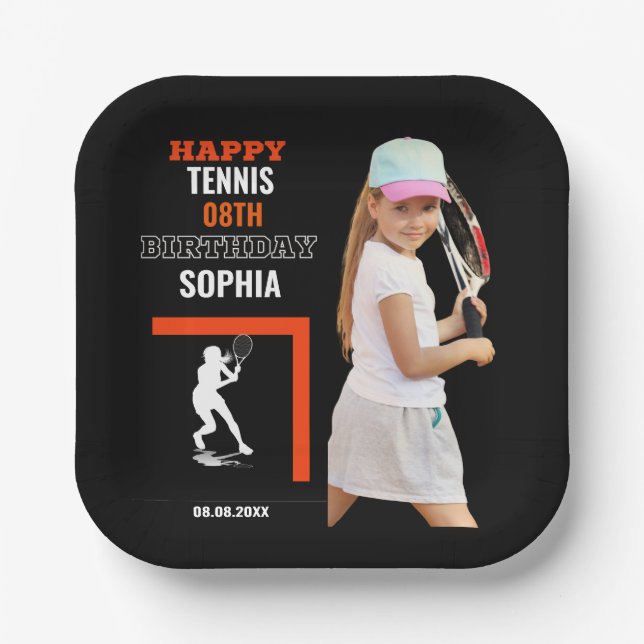Plato De Papel Tennis Birthday, Tennis Girl Player  (Anverso)