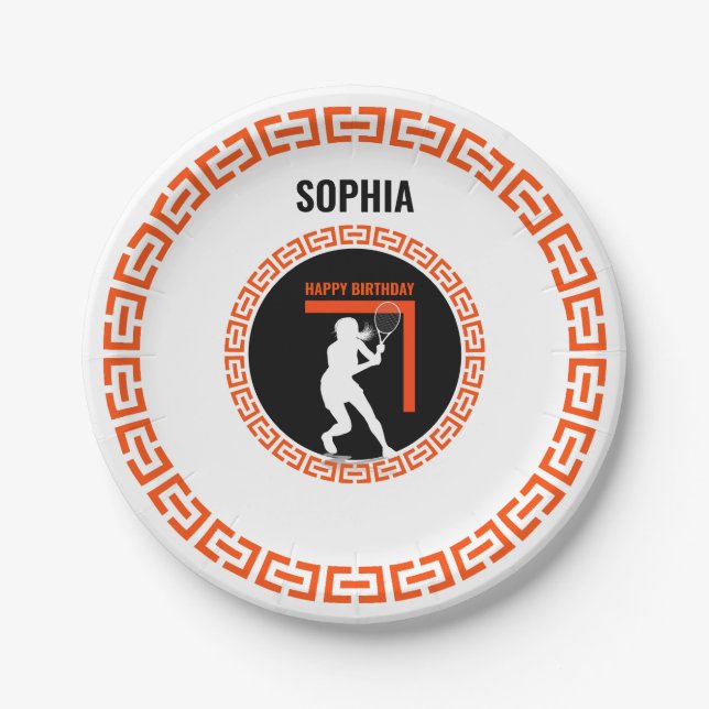 Plato De Papel Tennis Birthday, Tennis Girl Player  (Anverso)