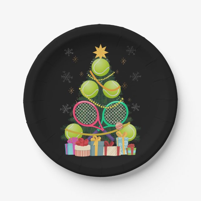 Plato De Papel Tennis Christmas Tree Tennis Player Tennis Entrena (Anverso)