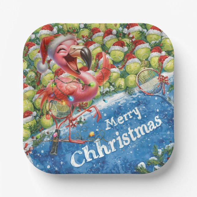 Plato De Papel Tennis Christmas with Flamingo themed  (Anverso)