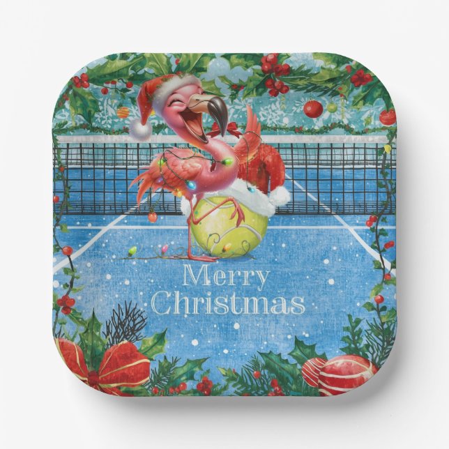 Plato De Papel Tennis Christmas with Flamingo themed  (Anverso)