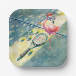 Plato De Papel Tennis Christmas with Flamingo themed 