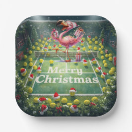 Plato De Papel Tennis Christmas with Flamingo themed 