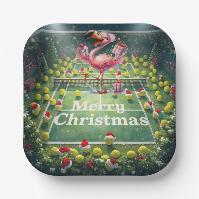 Plato De Papel Tennis Christmas with Flamingo themed  (Anverso)