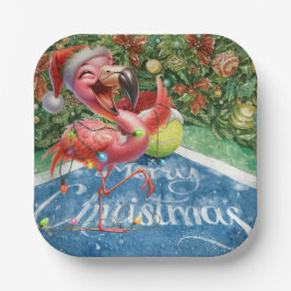 Plato De Papel Tennis Christmas with Flamingo themed 