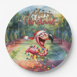 Plato De Papel Tennis Christmas with Flamingo themed 