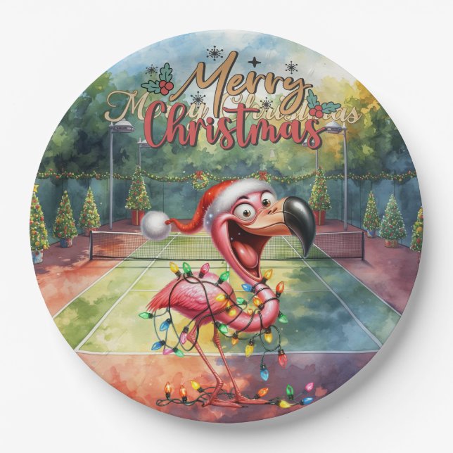 Plato De Papel Tennis Christmas with Flamingo themed  (Anverso)