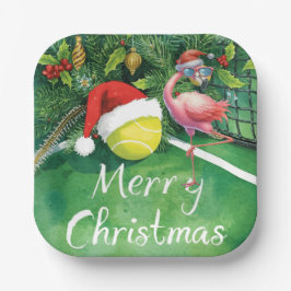 Plato De Papel Tennis Christmas with Flamingo themed 