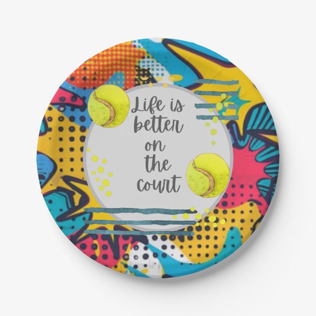 Plato De Papel Tennis Life es mejor en la corte (Anverso)