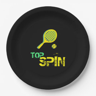 Plato De Papel Tennis Sport Pop Art, Green & Yellow Racket & Ball