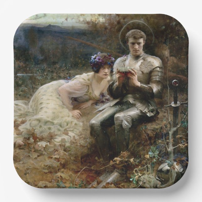 Plato De Papel Tentación de Sir Percival (caballero medieval) (Anverso)