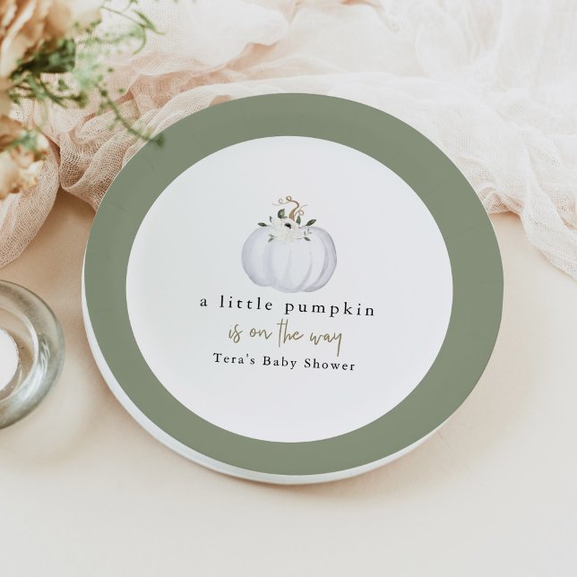 Plato De Papel TERA Fall Greenery White Pumpkin Baby Shower (Subido por el creador)