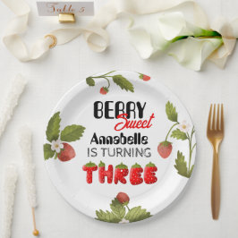 Plato De Papel Tercer cumpleaños de fresa