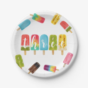 Plato De Papel Tercer cumpleaños del pop arcoiris